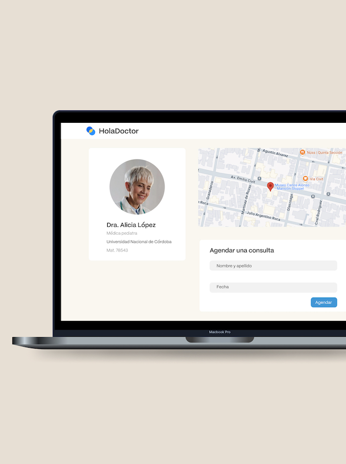 mockup of the HolaDoctor platform on a computer screen
