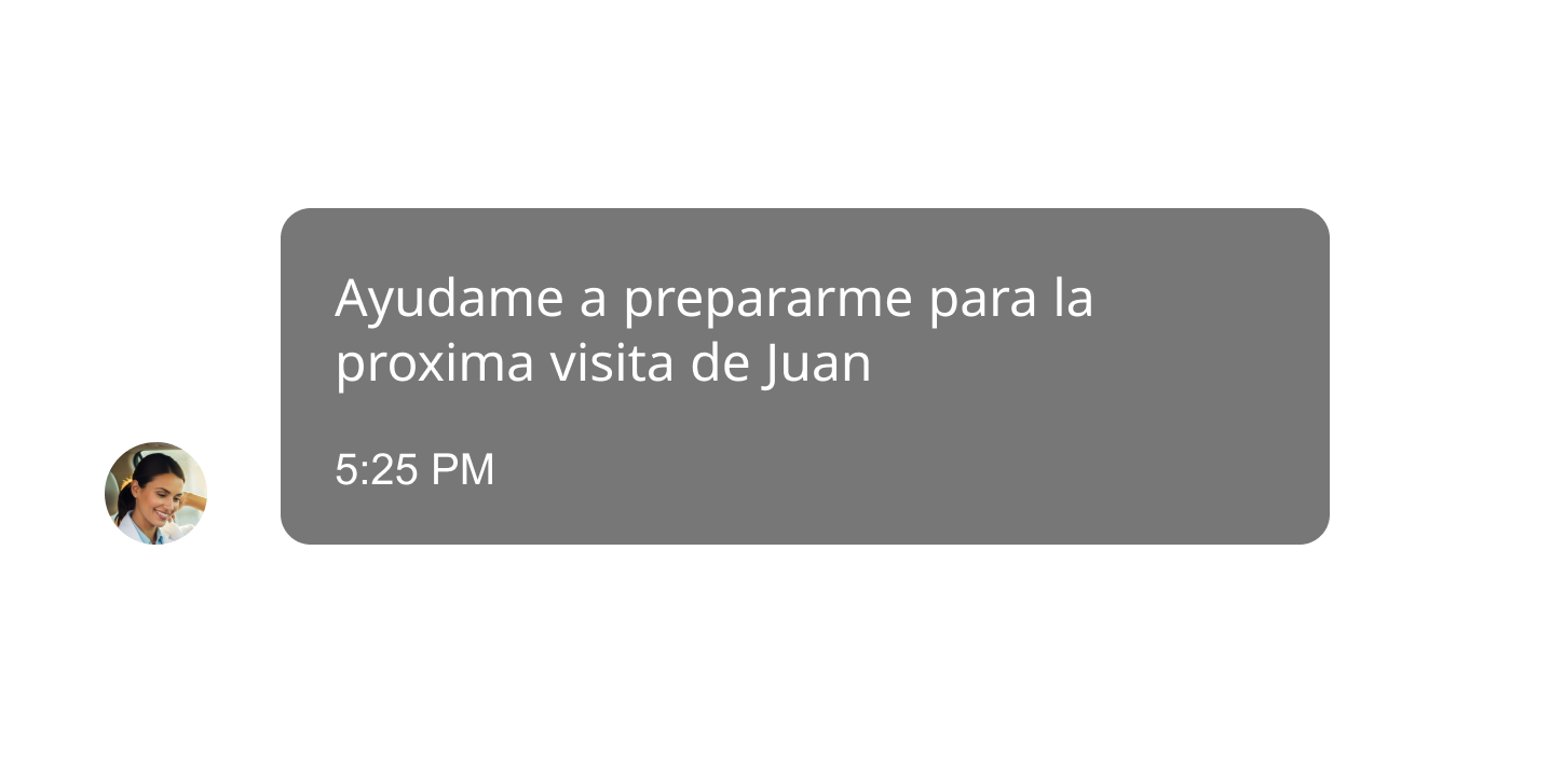 example message from a doctor asking HolaDoctor for help preparing for their next patient