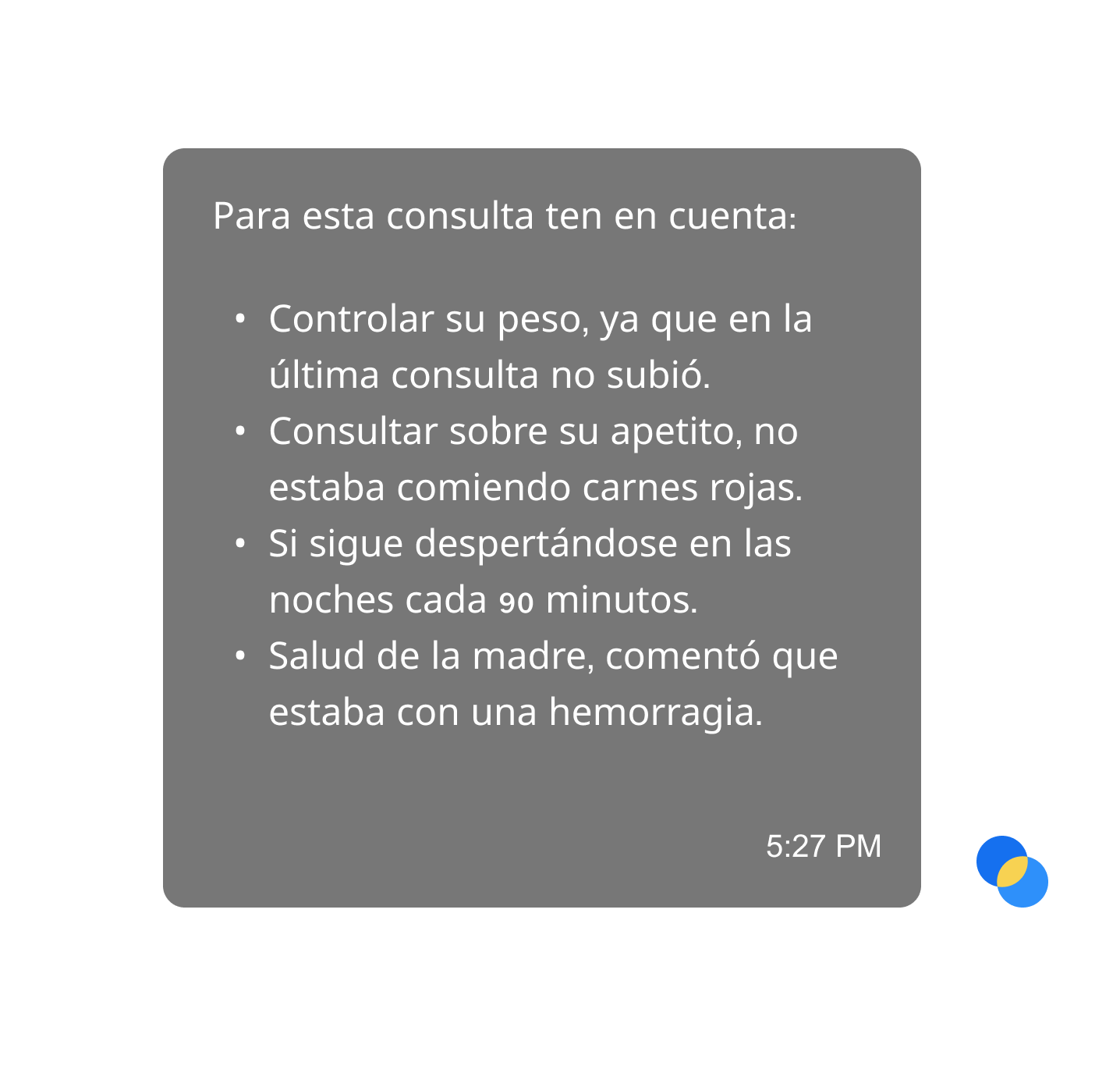 example message of to-do's from HolaDoctor