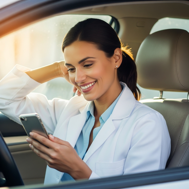 doctor smiling at a computer